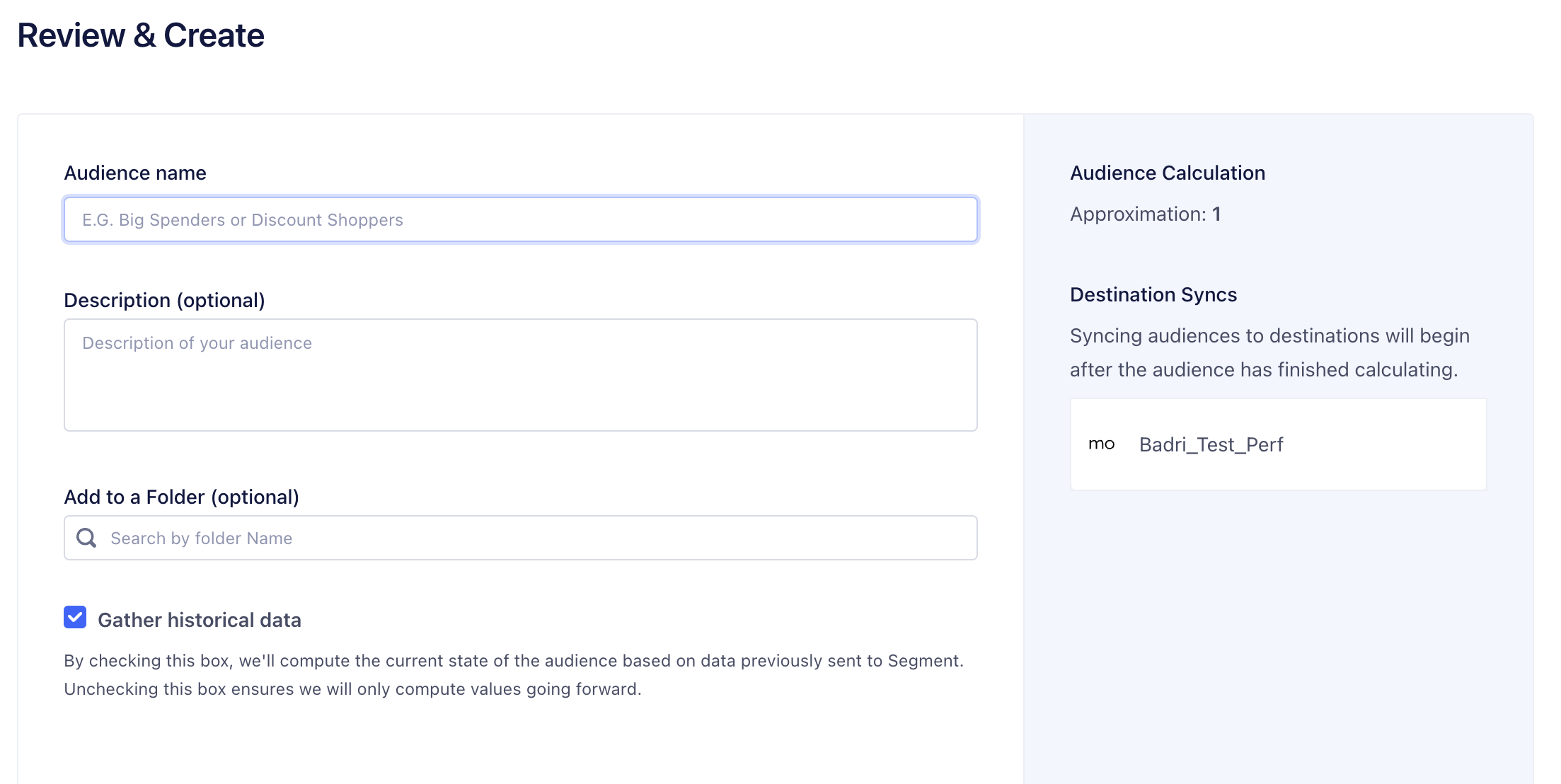 Screenshot of Review & Create page